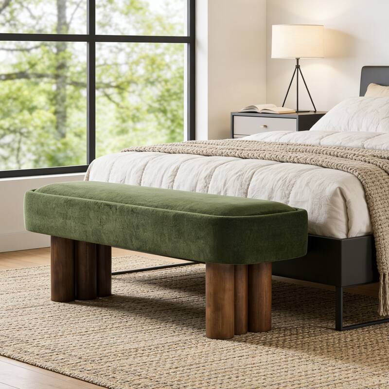 Christopher Knight Home - Modern Upholstered Dining Bench with Padded Seating - Green+Walnut