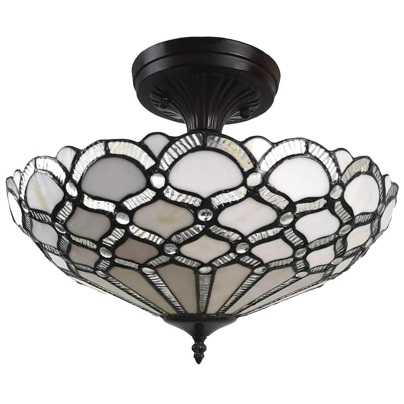 Tiffany Style Ceiling Fixture Lamp Jeweled 17" Wide Stained Glass White Bedroom Hallway Gift AM108CL17B Amora Lighting