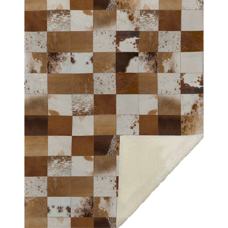 Premium Machine Washable ASB105 Faux Cowhide Sherpa Throw Blanket