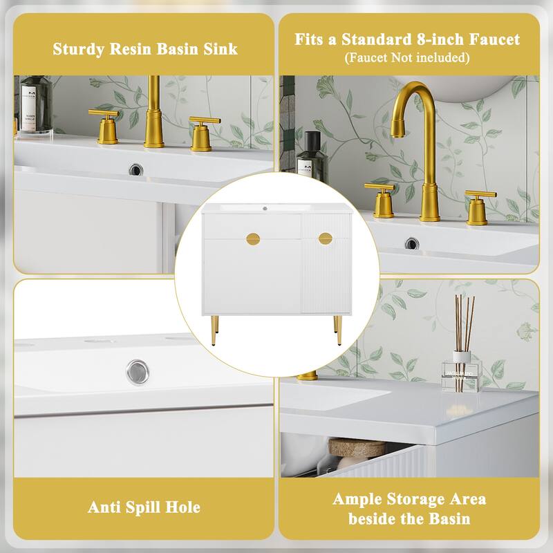 36" Freestanding Bathroom Vanity with White Integrated Resin Sink - 36'' x 18.5'' x 33.5''