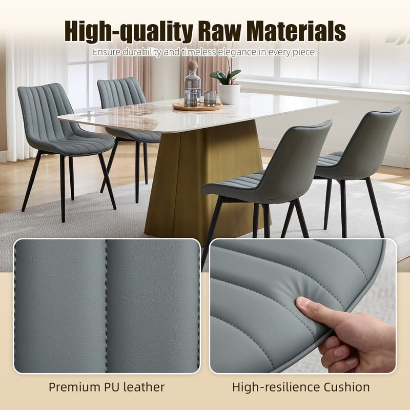 HOMEFUN PU Leather Upholstered Stripes Sturdy Metal Frame Dining Chairs(set of 4)