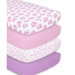 The Peanutshell Purple Floral Fitted Crib Sheet 4 Pack Set