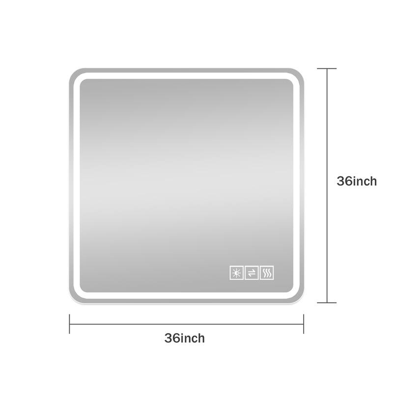 36 x 36 in LED Bathroom Mirror, Anti-Explosion Glass, Rust-Resistant, Anti-Fog Features, Tri-Color Changing - Silver