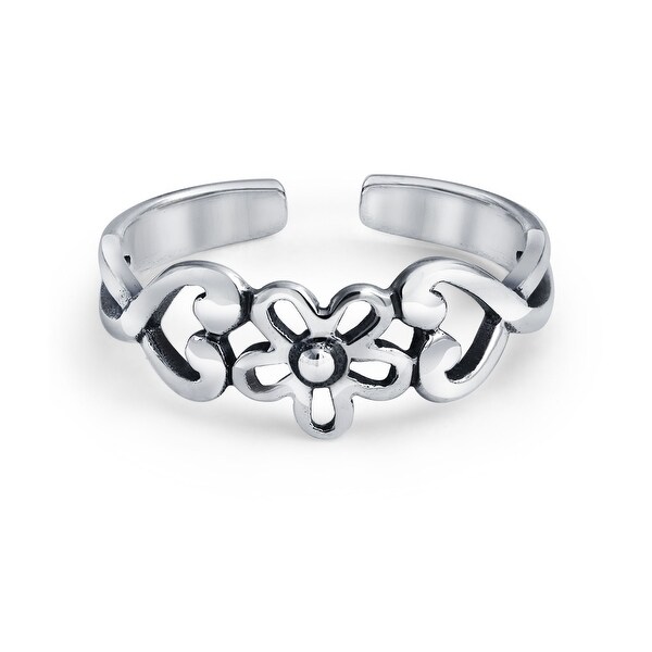 Flowers And Heart Craved Swirl Cut Out Filigree Midi Band Toe Ring For Women 925 Silver Sterling Mid Finger Adjustable