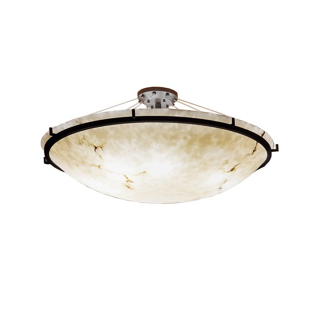 Justice Design LumenAria Ring 48-inch Dark Bronze Round Semi Flush Bowl with Ring, Faux Alabaster Shade