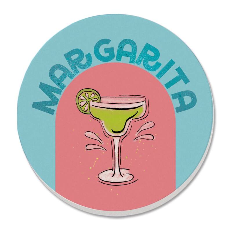 Margarita 4 Pack Absorbent Stone Tumbled Tile Coasters with Cork Backing 4" Round Made in The USA Absorbent Wipes Clean - Multi