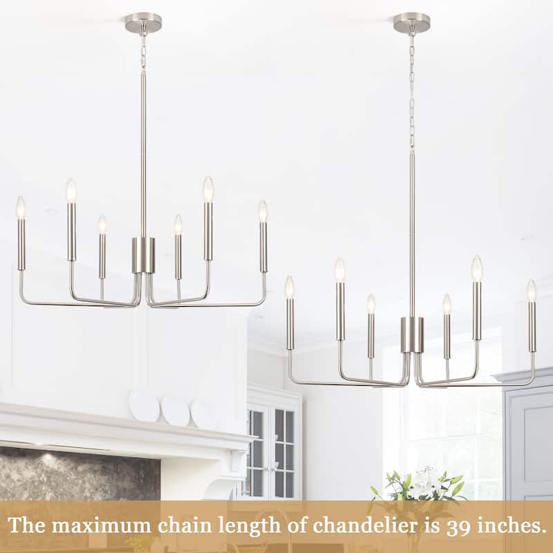 Modern 6-Light Simple Candle Chandelier for Kitchen Island, Living Room, Bedroom, Foyer