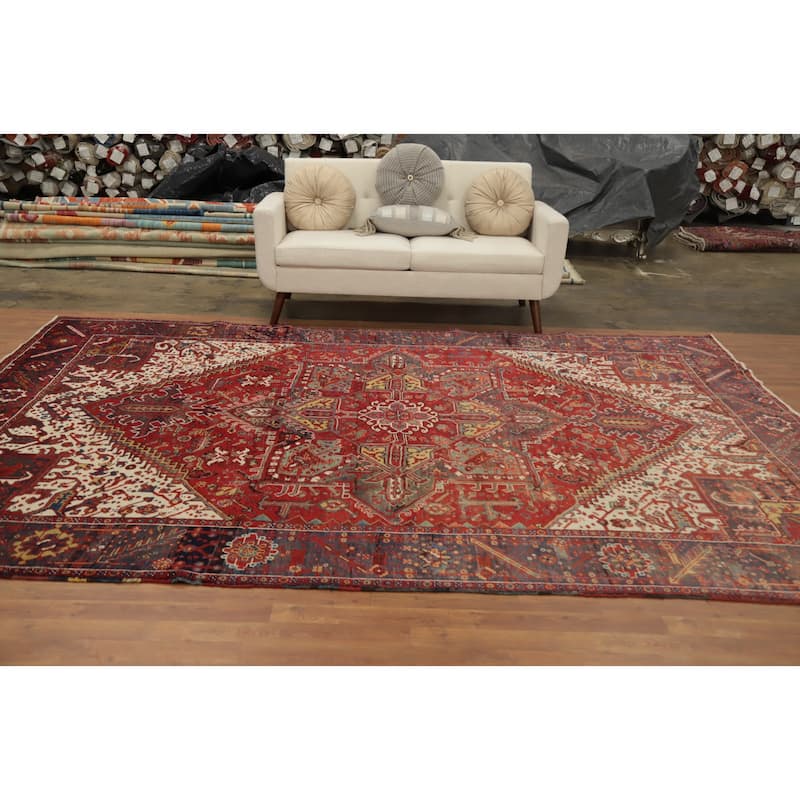 Hand Knotted Oriental 100% Wool Carpet Traditional Medallion Red Heriz Area Rug - 11' 2'' X 8' 5''