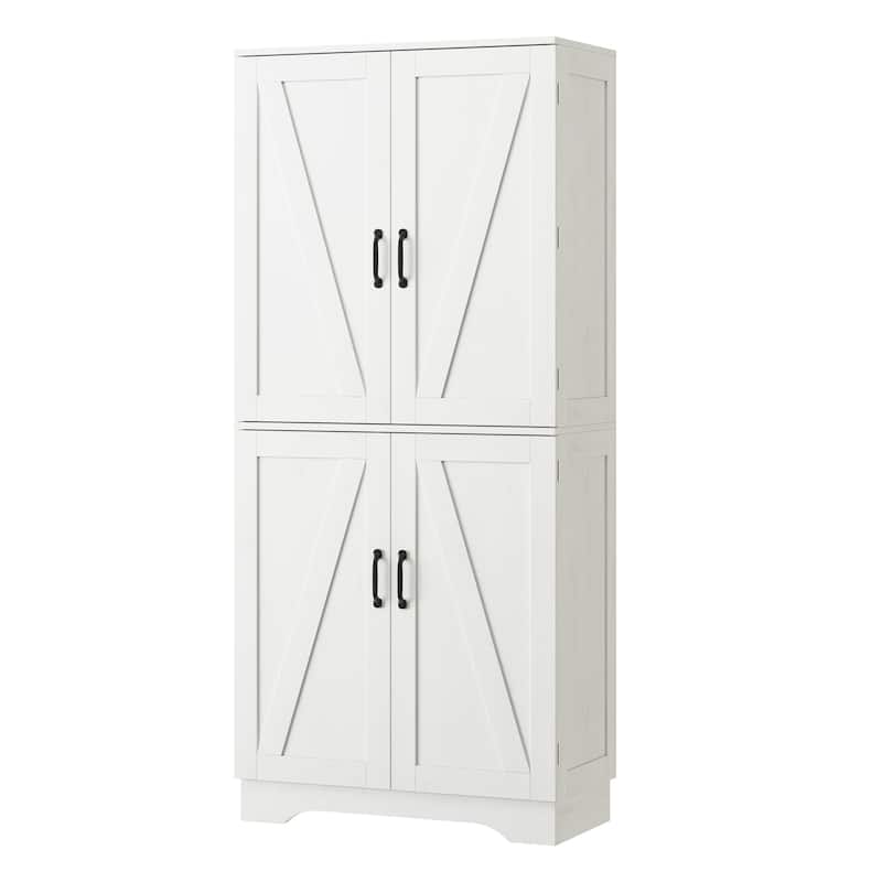 Versatile Kitchen Storage Freestanding Pantry Cabinet with Adjustable Shelves and Dedicated Wine Rack - White