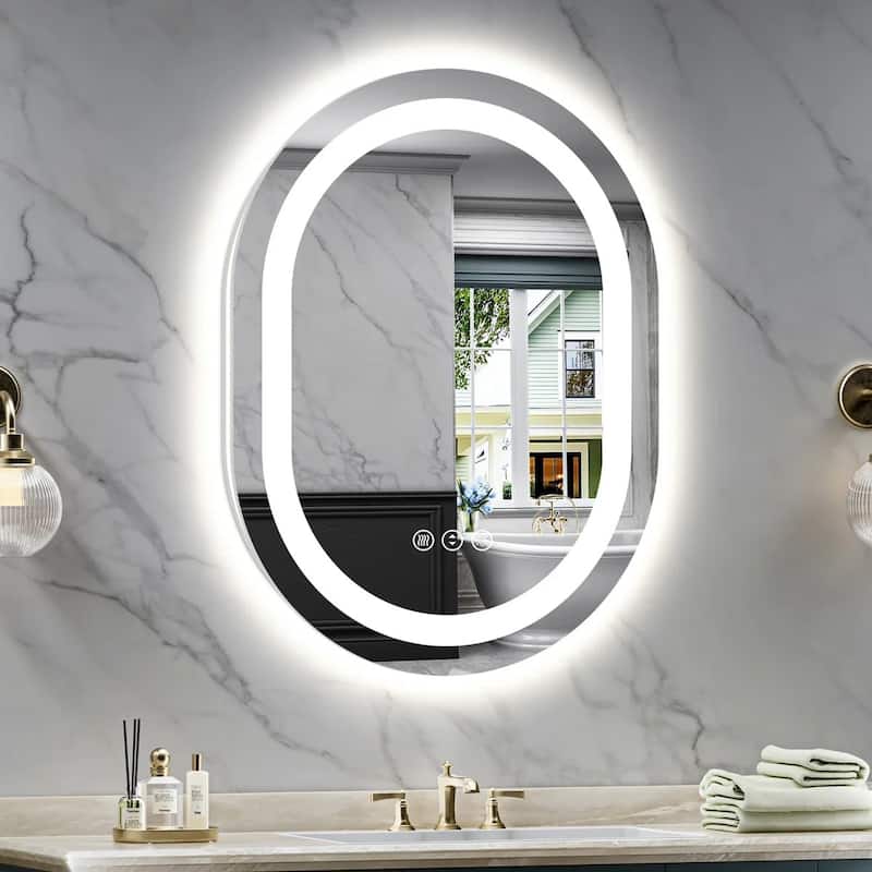 Oval Front & Back LED Lighted Anti-fog Tempered Glass Wall Bathroom Vanity Mirror, ETL Certified, 3-Year Warranty - 32"x24"