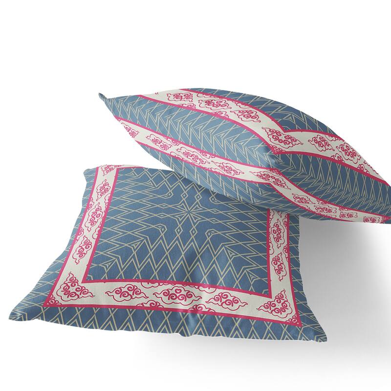 HomeRoots Set of Two 16" X 16" Blue and Pink Blown Seam Geometric Indoor Outdoor Throw Pillow - 16.00' X '16.00' X '5.00