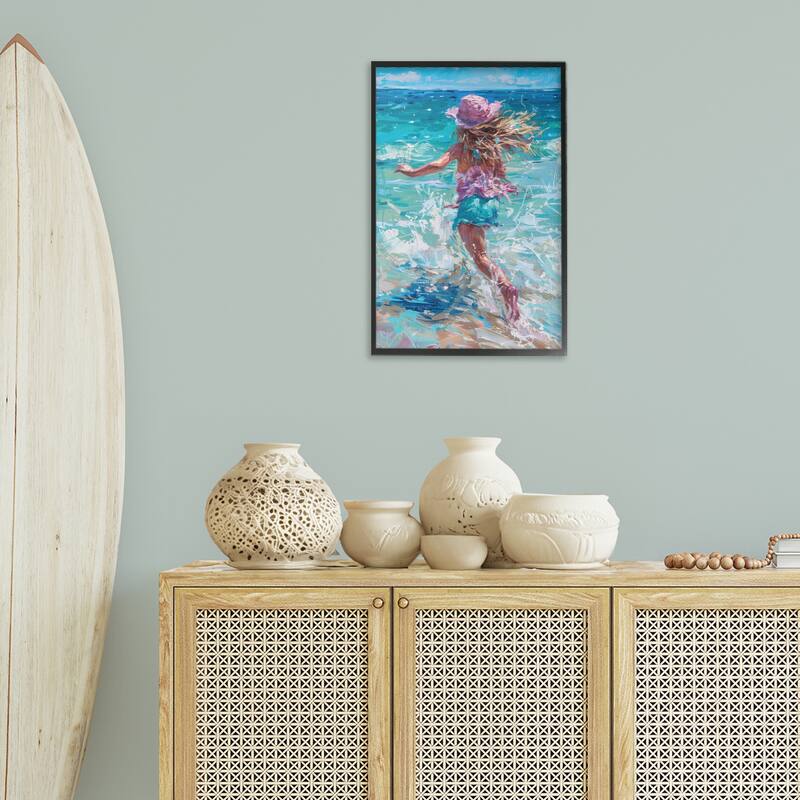 Stupell Summer Beach Fun Girl Framed Giclee Art Design By LSR Design Studio