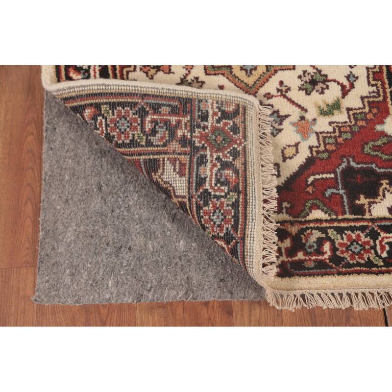 Geometric Heriz-Serapi Runner Rug Hand-Knotted Bedroom Wool Carpet - 2'6"x 8'0"