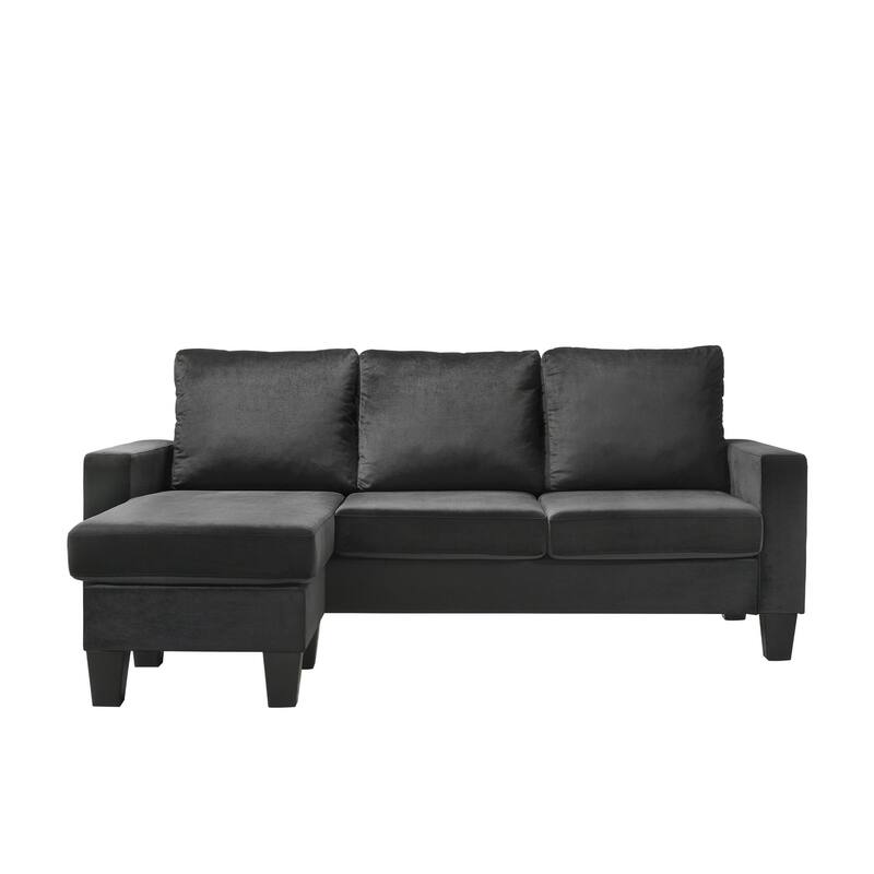 Velvet L Shaped Sectional Sofa - 77" - Black