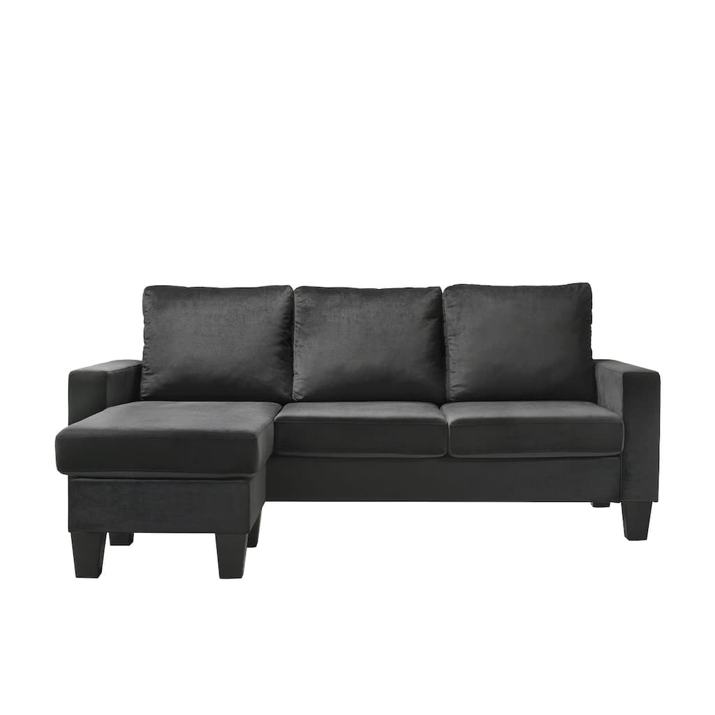 Velvet L Shaped Sectional Sofa - 77" - Black
