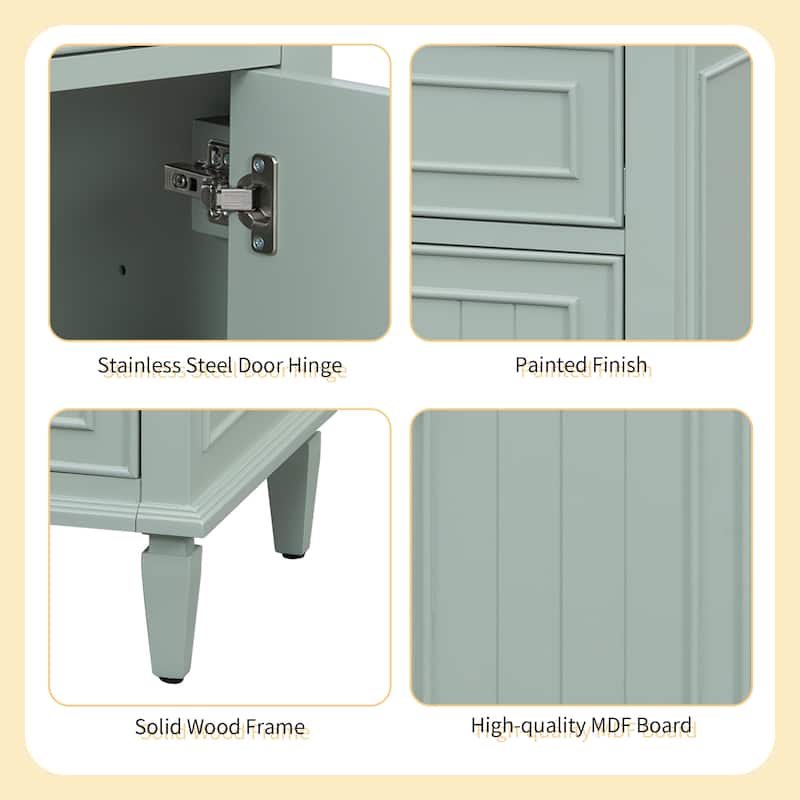 24" Bathroom Vanity with Sink, Flip Drawer, 2 Side Drawers, Solid Wood Frame, Ceramic Top, Freestanding Cabinet