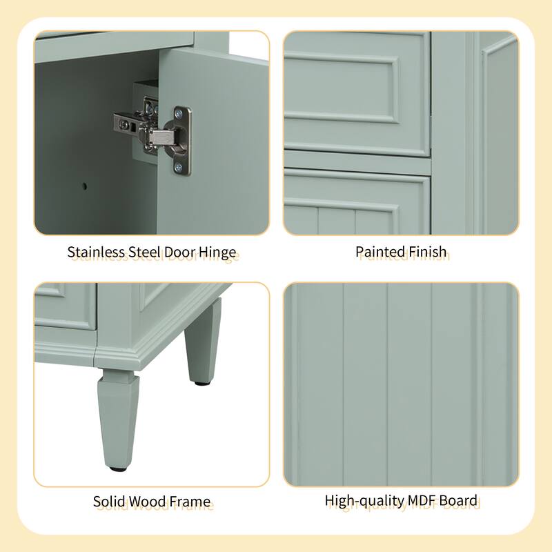24" Bathroom Vanity with Sink - Solid Wood/MDF Cabinet, Flip Drawer + 2 Drawers, Adjustable Shelf