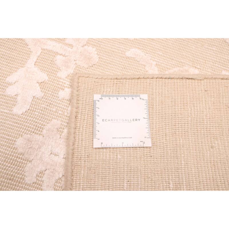 ECARPETGALLERY Hand Loomed Elysian Beige, Ivory Viscose, Wool Rug - 6'8 x 8'1