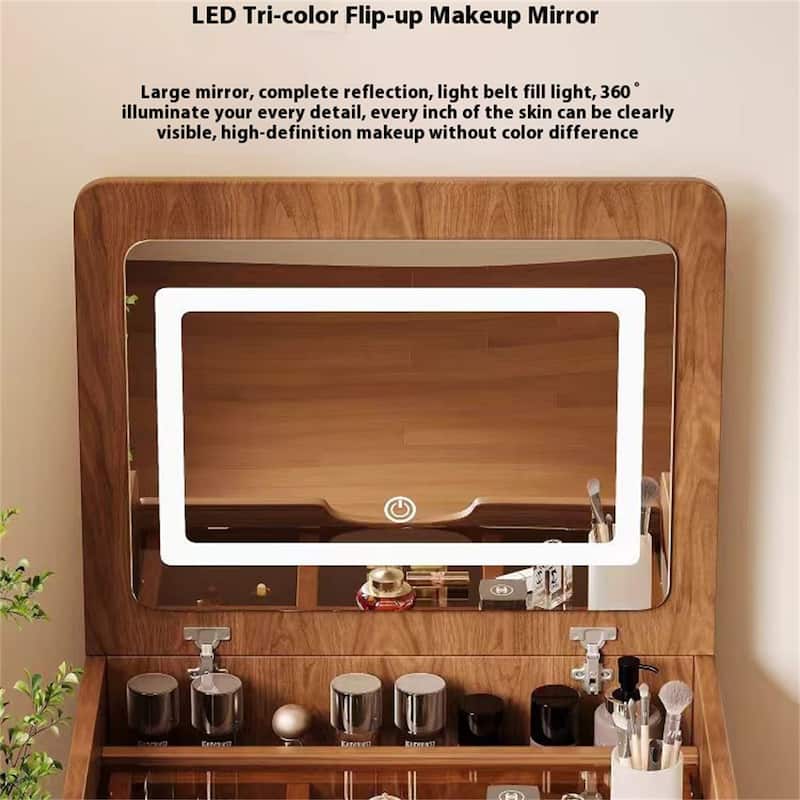 3 In 1 Vanity Desk with Mirror,Visible Glass Desktop,Drawers and Stool