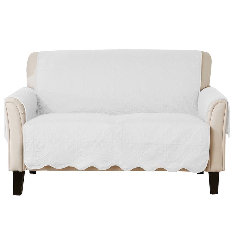 Reversible Love Seat Cover Quilted Pet Furniture Protector Slipcover - White/Sand