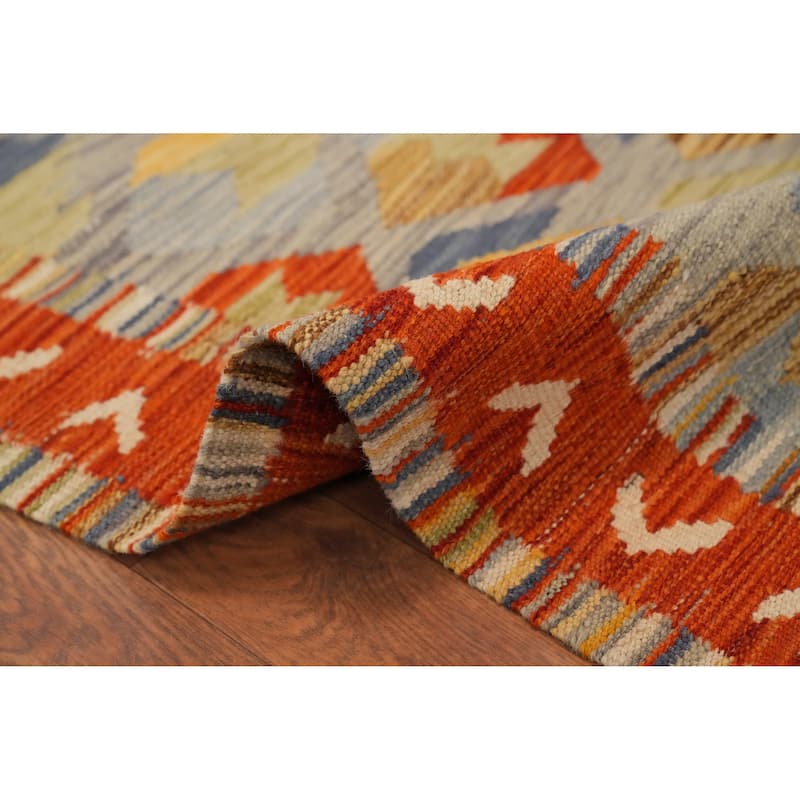 Hand Woven Oriental 100% Wool Carpet Southwestern Tribal Multi-Colored Kilim Runner Rug - 9' 9'' X 2' 5''
