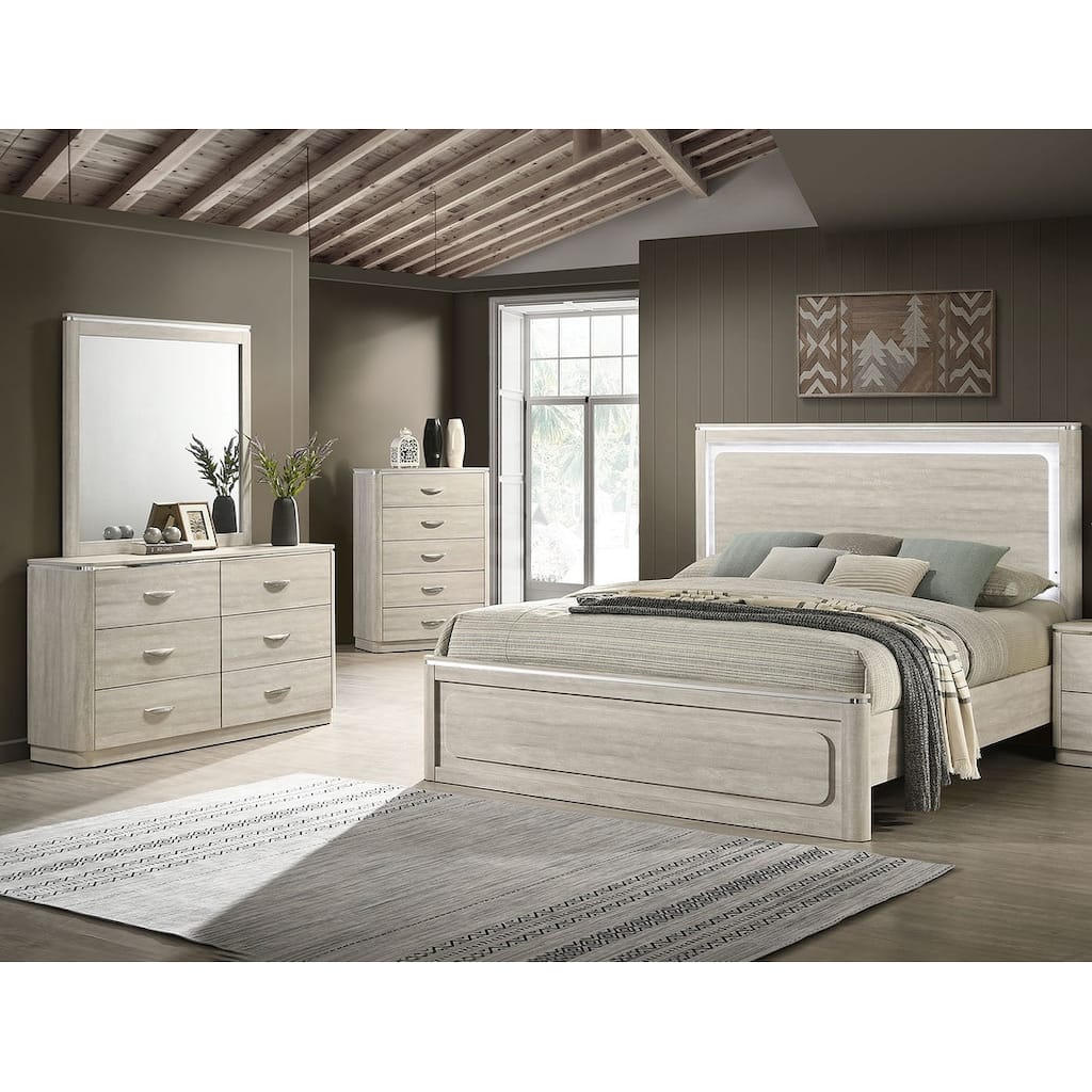 4pc Contemporary Dusty Gray Finish LED Bedroom Furniture Set