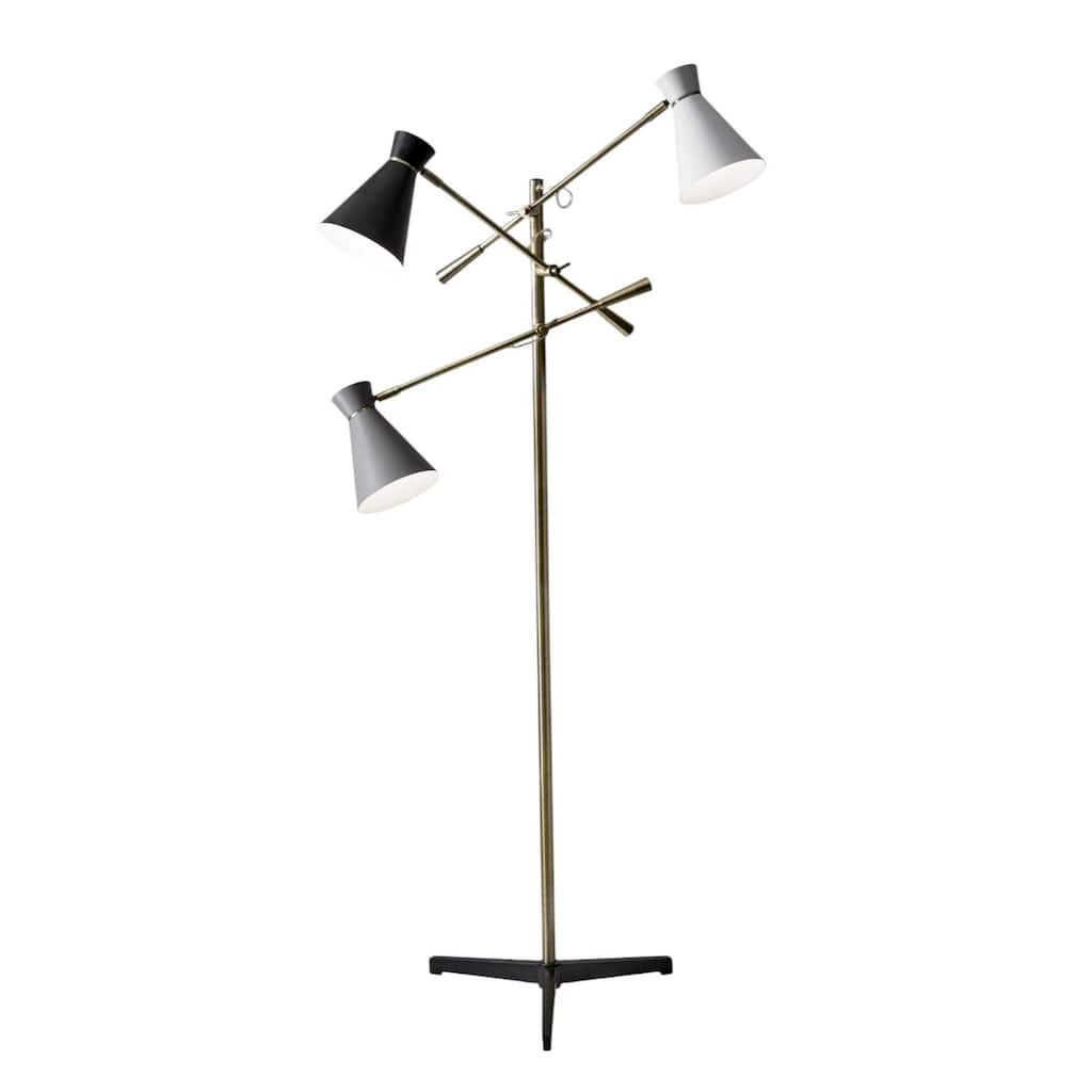 Brass Metal Floor Lamp with Black and White Iron Cone Shade Rotary Switch - 33” x 33” x 71” (D x W x H)