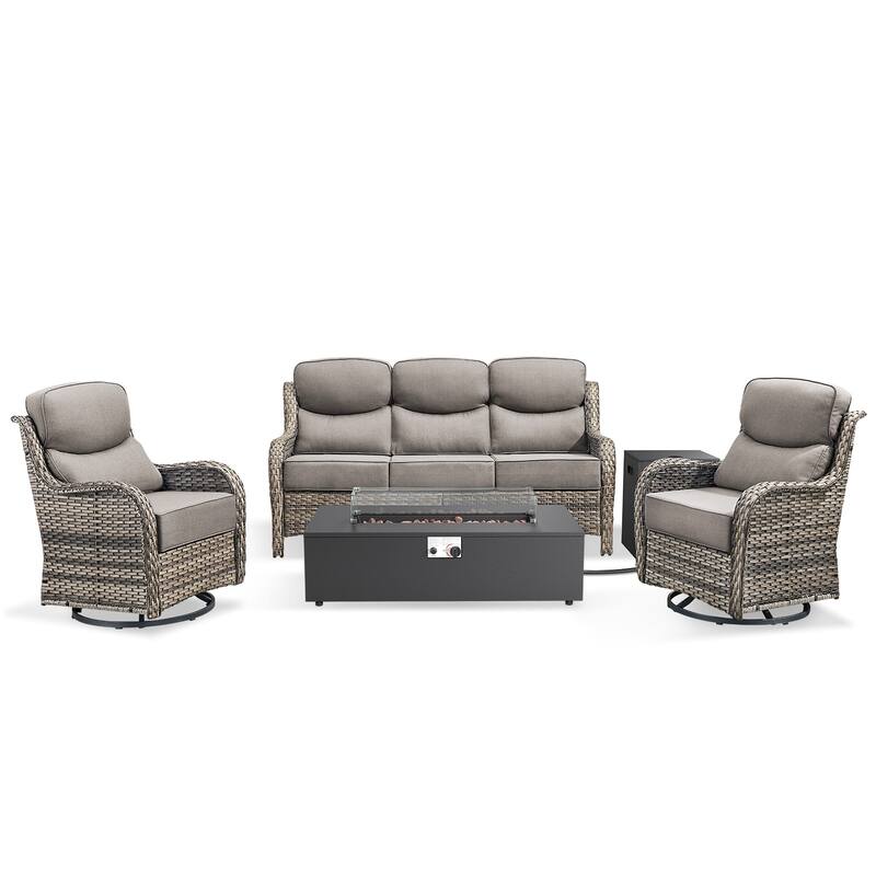 Pocassy 43" Fire Pit w/ Outdoor Sofa Swivel Chair Ottoman Set