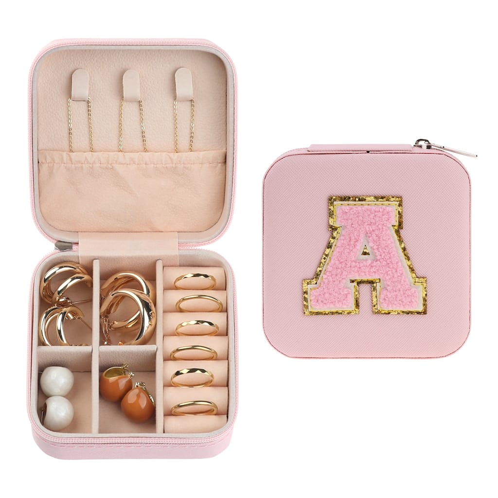 Travel Jewelry Box for Women Girls Birthday Gift, Mini PU Leather Jewelry Organizer Case Storage - Pink