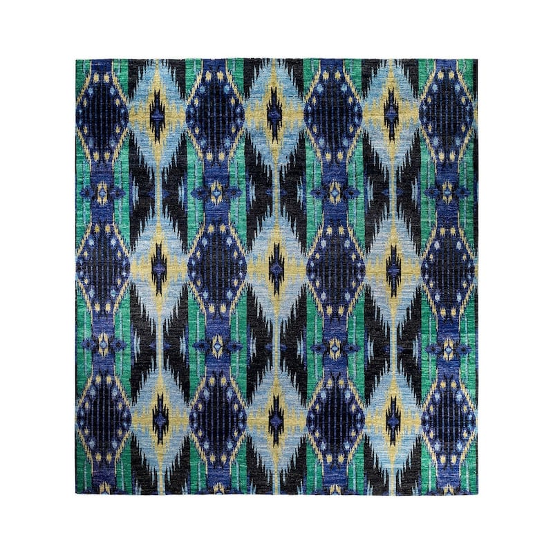 Overton Handknotted Wool Vintage Inspired Contemporary Modern Black Square Area Rug - 12' 5" x 11' 10"