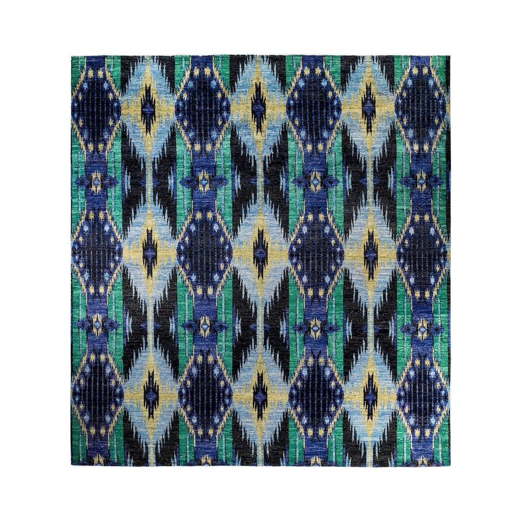 Overton Handknotted Wool Vintage Inspired Contemporary Modern Black Square Area Rug - 12' 5" x 11' 10"