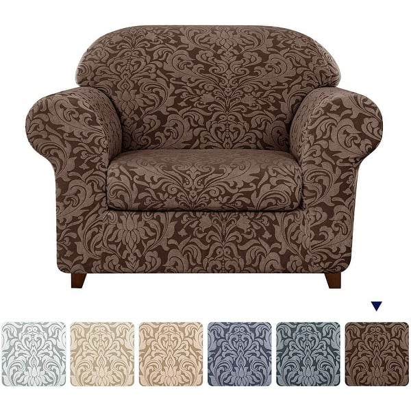 slide 1 of 25, Subrtex 2-Piece Stretch Armchair Couch Cover Jacquard Damask Slipcover Brown