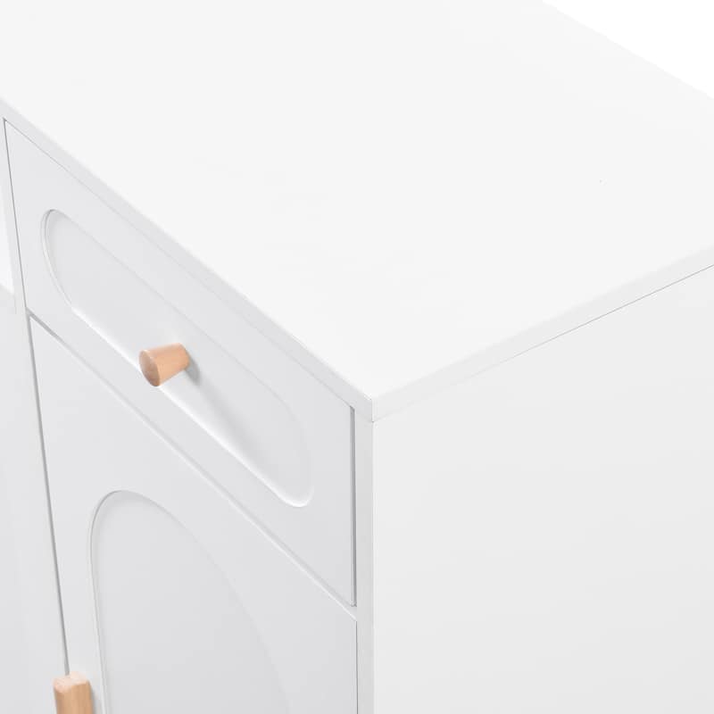 Home Shoe Cabinet, Wood Arched Door Organizer Cabinet with Adjustable Shelves, 43.30'' Tall Entryway Storage Cabinet
