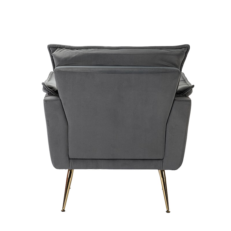 1ida Modern Velvet Tufted Padded Cushion Armchair with Golden Metal Legs by HULALA HOME