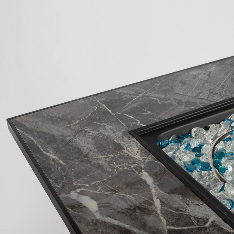 30" Propane Gas Fire Pit Table, 50000 BTU Square Fire Pit, Tile Tabletop with Beautiful Wicker Base