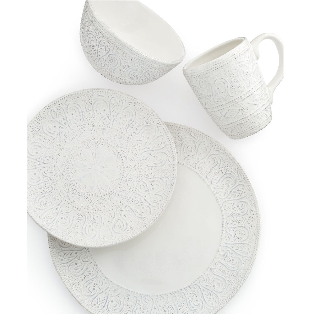Maison Versailles Blanc Colette Scalloped 4 Piece Place Setting - White - 4 Piece