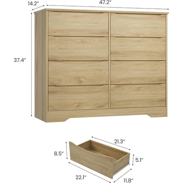 dimension image slide 0 of 4, Tall Modern Wooden Dresser with 8 Drawers, Deep Storage, Large Chest of Drawers with Wide Top