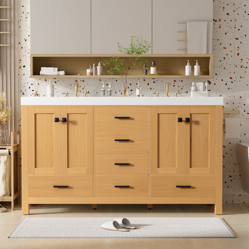 GDFStudio - Willow Transitional Freestanding Bathroom Vanity Cabinet with Double Sink, Soft Close Storages & Adjustable Shelves