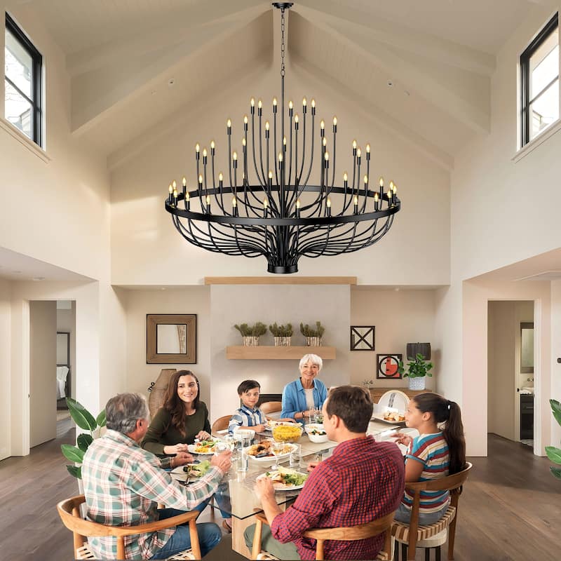 Classic Wagon Wheel Chandelier - Adjustable Rustic Ceiling Light with Matte Black Finish