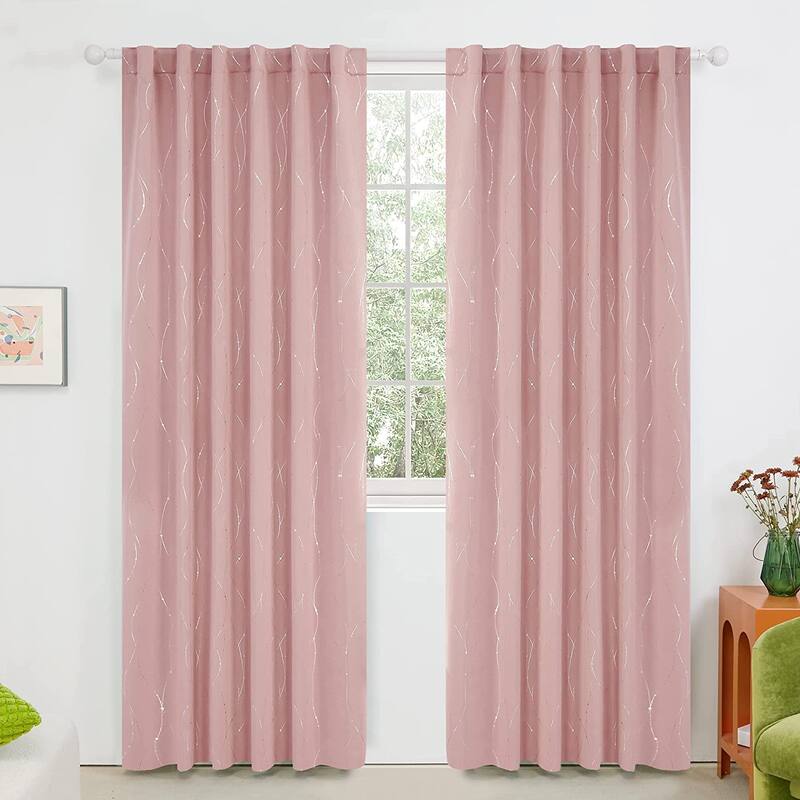Deconovo Back Tab Silver Lines with Dots Curtain Panel Pairs(2 Panel)