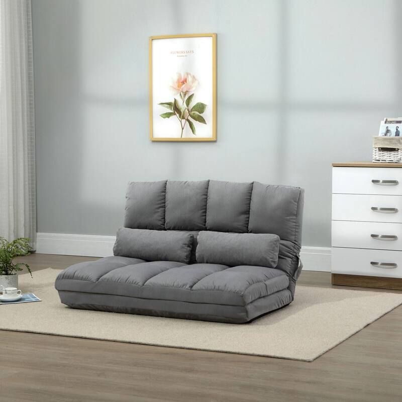 Light Gray Modern 40.3" Folding Upholstered Loveseat Chaise Lounges Chair with 2 Pillows and Adjustable Backrest