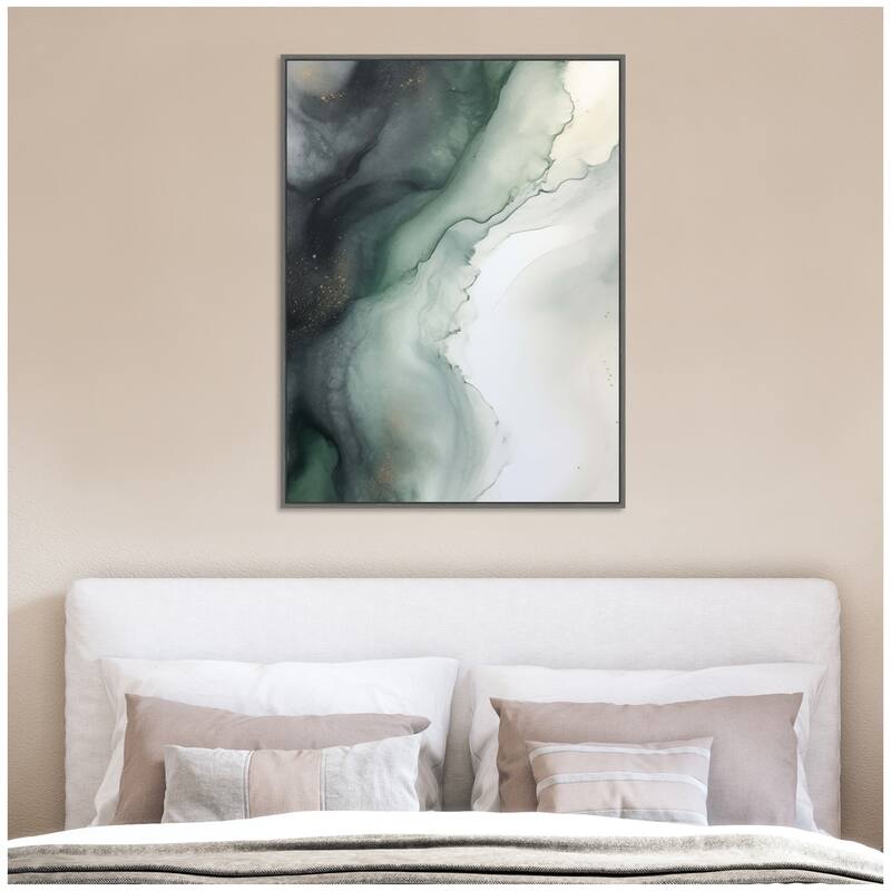 Kate and Laurel Sylvie Green Wave Framed Canvas by Amy Lighthall