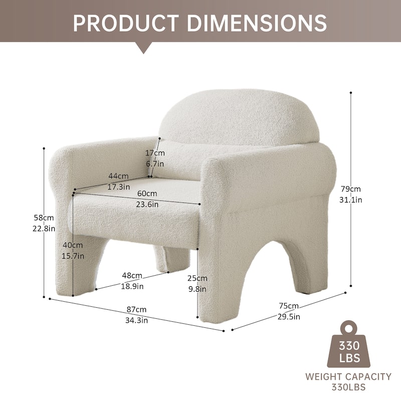 Modern teddy fabric accent chair with lumbar pillow for living room