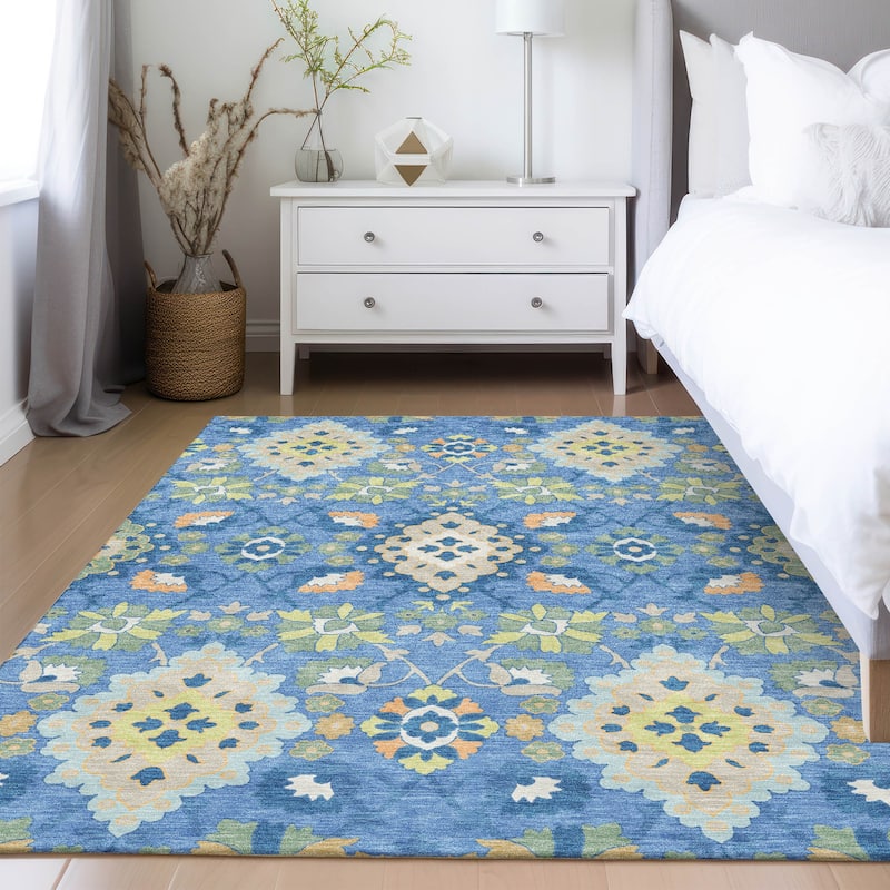 Machine Washable Indoor/ Outdoor Boho Traditional Chantille Rug