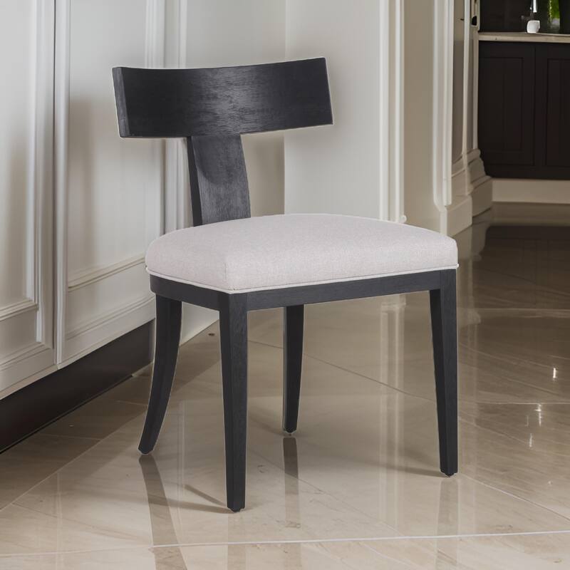 Cid Sten 21 Inch Dining Chair Set of 2, T Shape Back, Beige Linen, Black