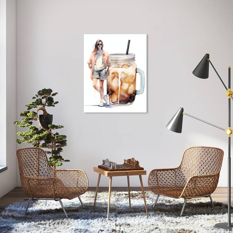 Wynwood Studio Canvas Drinks and Spirits Miss Ice Coffee Girl Brown and Modern & Contemporary Wall Art Canvas Print - 30 x 36