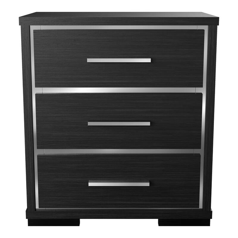 Furniture of America Kastela Contemporary Grey 3-Piece Panel Bed, Nightstand and Chest Set with LED and USB Ports