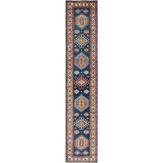 Shahbanu Rugs Prussian Blue Afghan Super Kazak Geometric Medallions ...