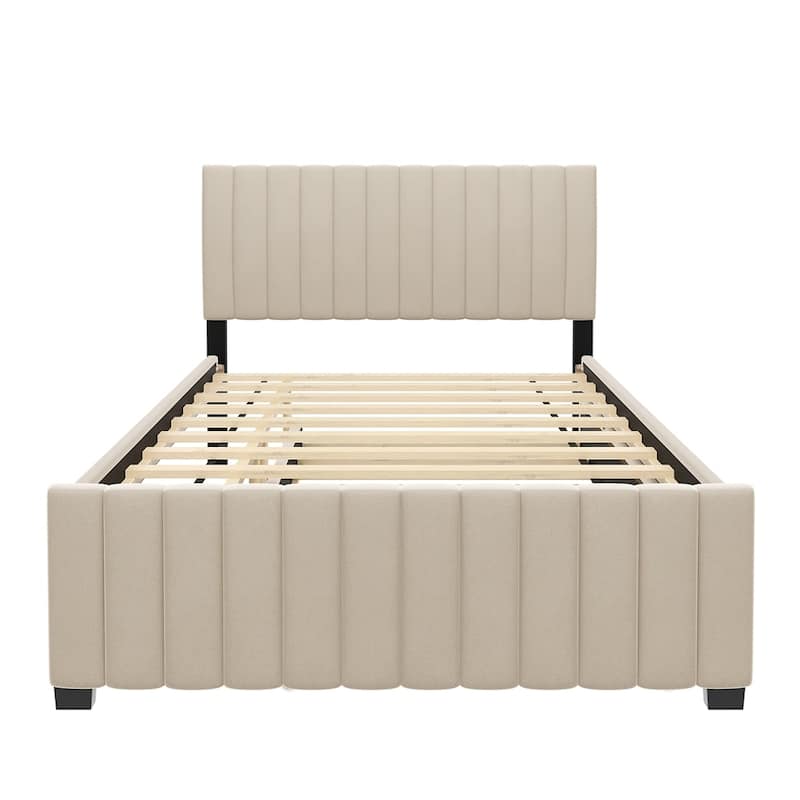 Velvet Fabric Upholstered Platform Bed with Twin Size Trundle