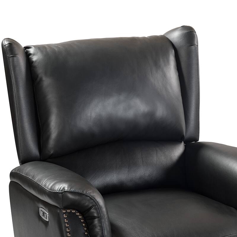 Eliseo Genuine Leather Power Recliner with USB Port and Wingback Design